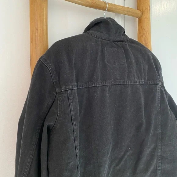 Zara Black Denim Jacket Men’s XL Faux Sherpa-Lined Button Up Trucker Winter NWT